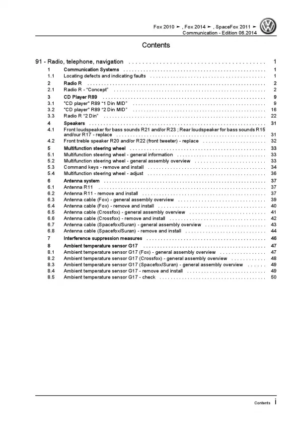 VW Fox type 5Z (10-21) communication radio navigation repair workshop manual pdf