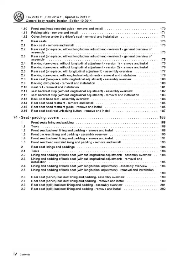 VW Fox type 5Z (10-21) general body repairs interior repair workshop manual pdf
