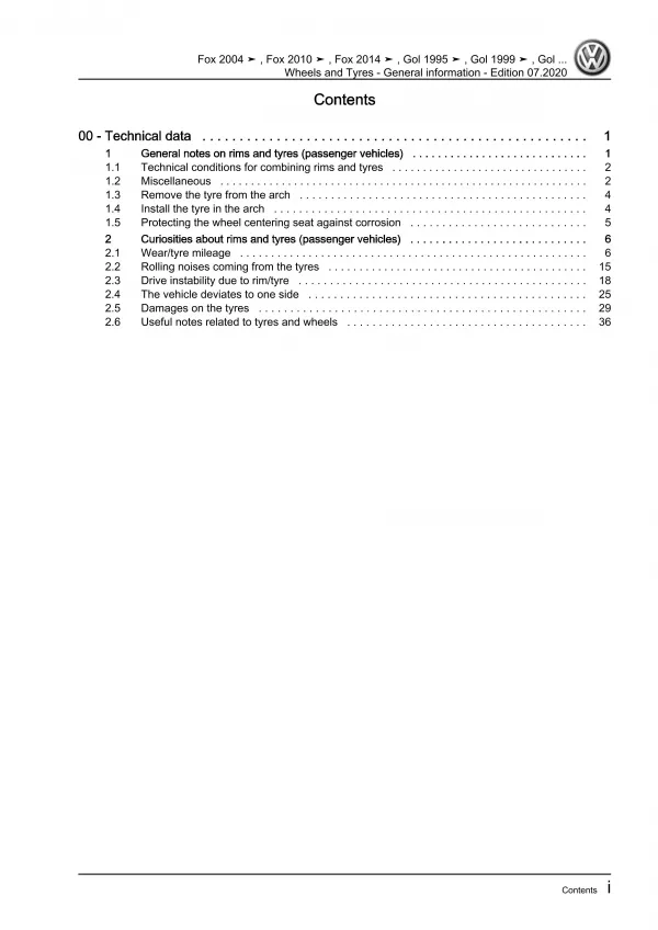 VW Gol 3 type 5U1 2008-2012 wheels tyres general info repair workshop pdf eBook