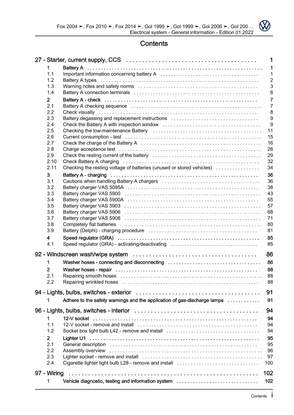 VW Gol 3 5U1 (08-12) electrical system general information repair workshop eBook