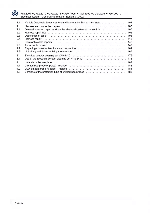 VW Gol 3 5U1 (08-12) electrical system general information repair workshop eBook