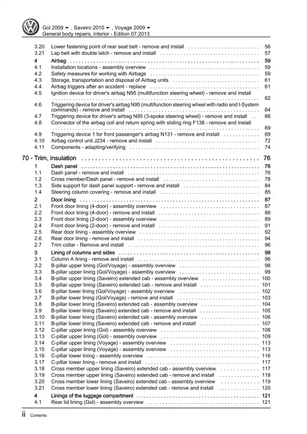 VW Gol 3 type 5U1 2008-2012 general body repairs interior workshop manual eBook