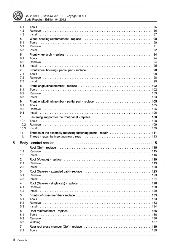 VW Gol 3 type 5U1 2008-2012 body repairs workshop manual pdf download eBook