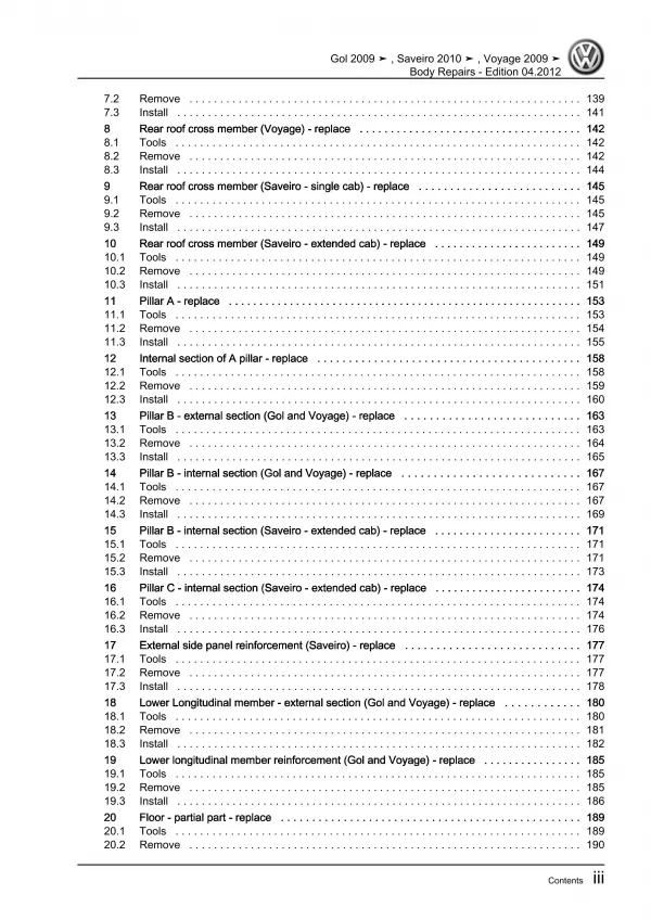 VW Gol 3 type 5U1 2008-2012 body repairs workshop manual pdf download eBook