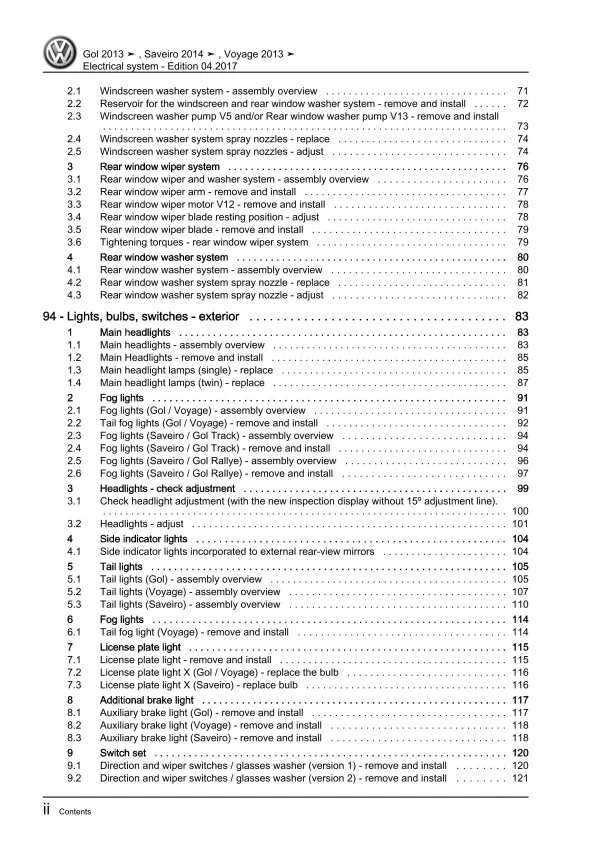VW Gol 3 type 5U3 2012-2017 electrical system repair workshop manual pdf eBook