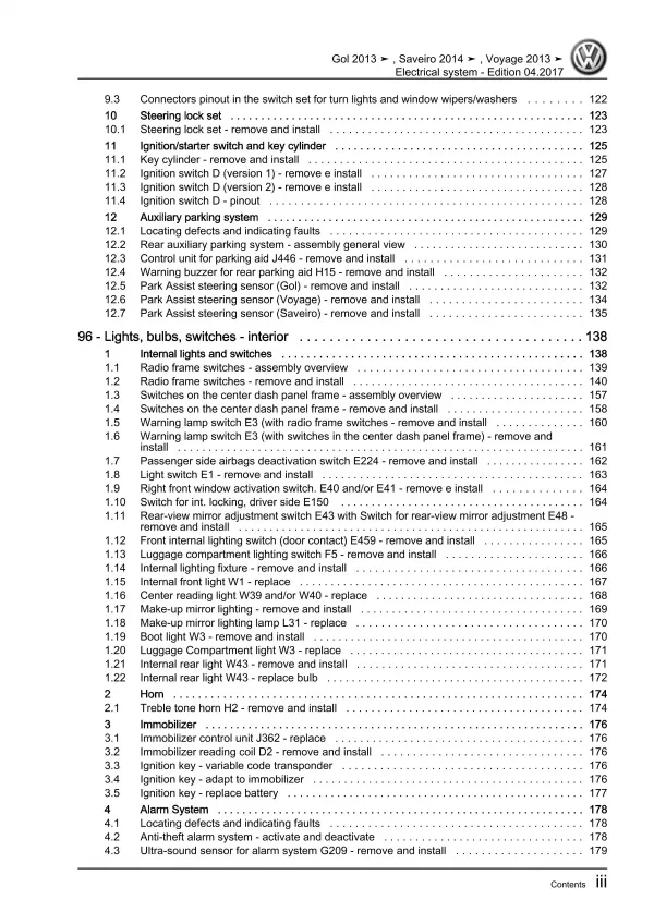 VW Gol 3 type 5U3 2012-2017 electrical system repair workshop manual pdf eBook