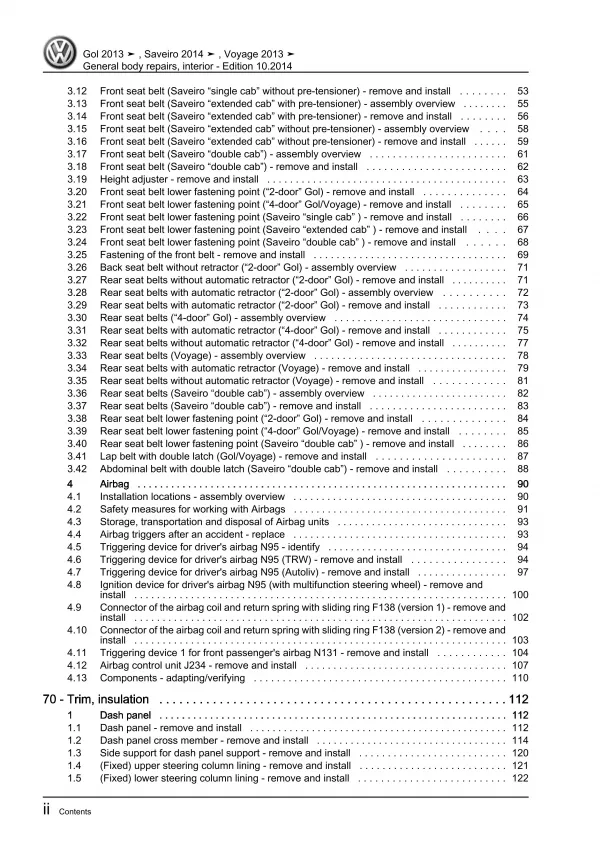 VW Gol 3 type 5U3 2012-2017 general body repairs interior workshop manual eBook