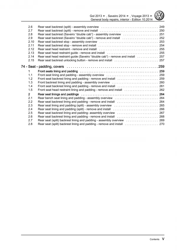 VW Gol 3 type 5U3 2012-2017 general body repairs interior workshop manual eBook