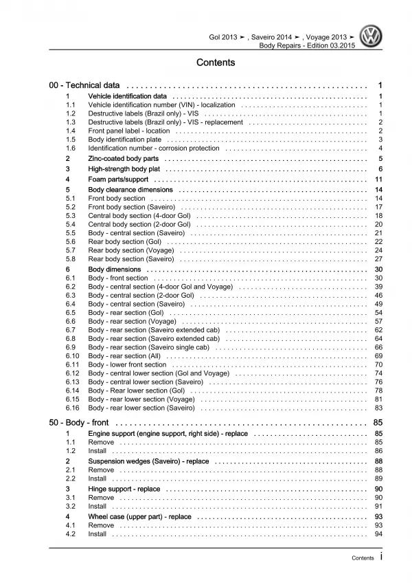 VW Gol 3 type 5U3 2012-2017 body repairs workshop manual download pdf eBook