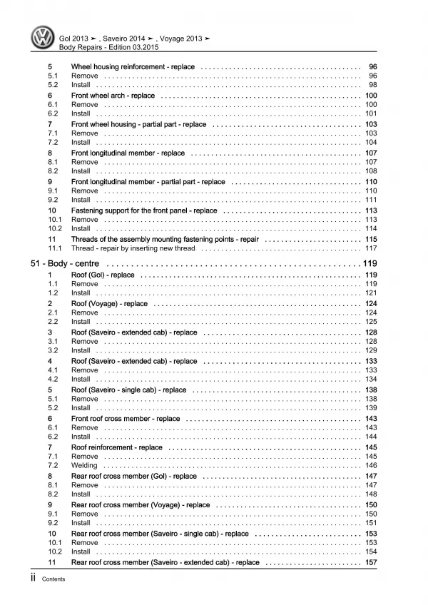 VW Gol 3 type 5U3 2012-2017 body repairs workshop manual download pdf eBook