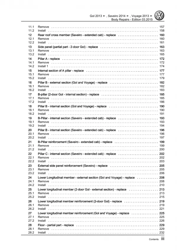 VW Gol 3 type 5U3 2012-2017 body repairs workshop manual download pdf eBook