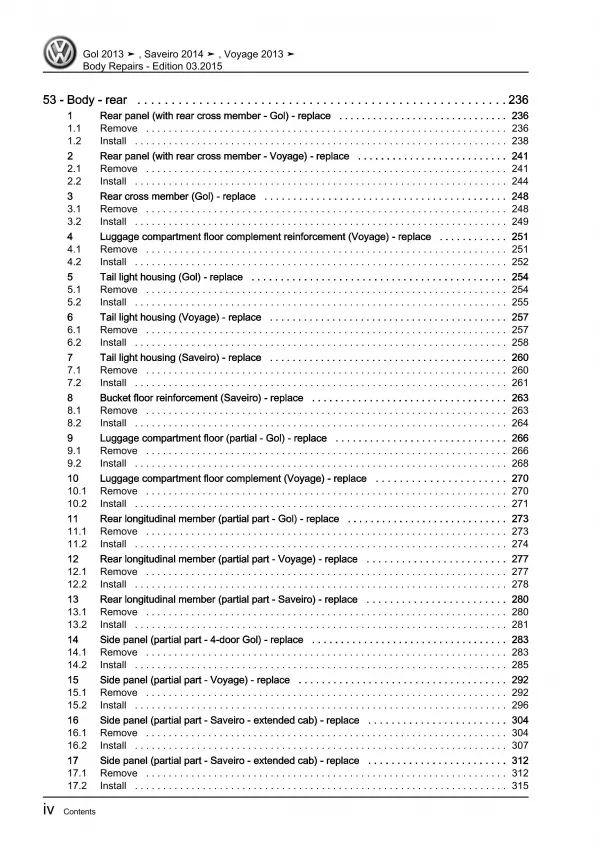 VW Gol 3 type 5U3 2012-2017 body repairs workshop manual download pdf eBook