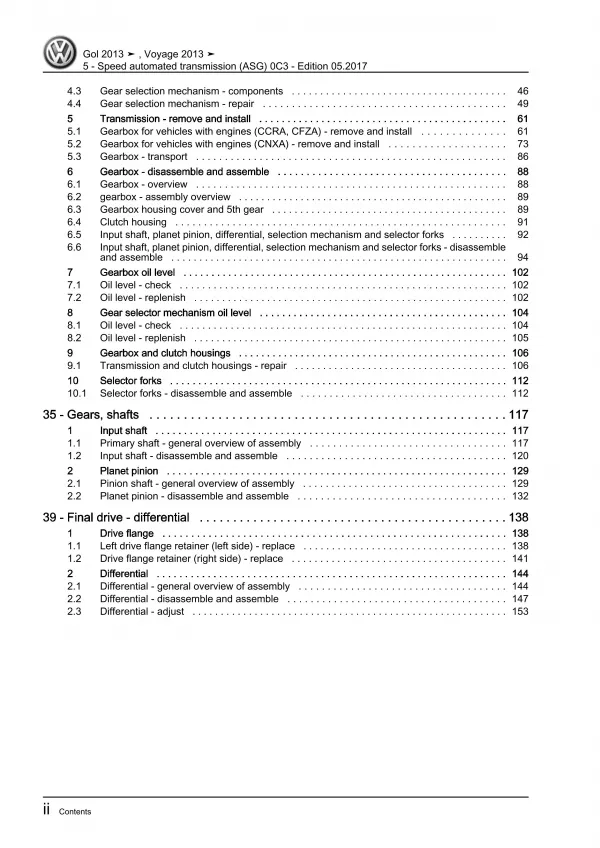 VW Gol 3 5U3 (12-17) 5 speed automated gearbox 0C3 repair workshop manual eBook