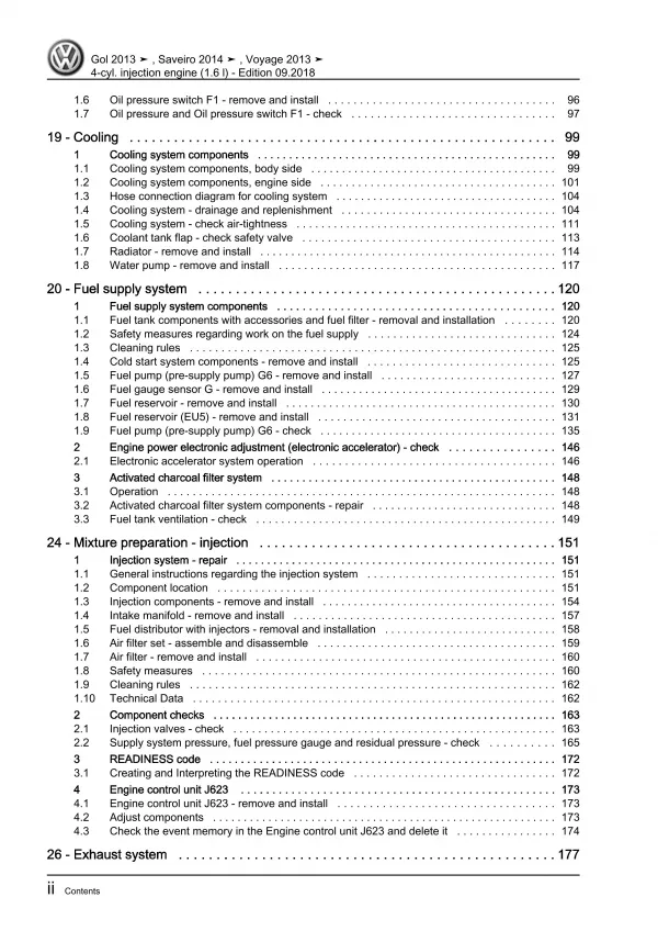 VW Gol 3 5U3 2012-2017 4-cyl. 1.6l petrol engines 101 hp repair workshop eBook