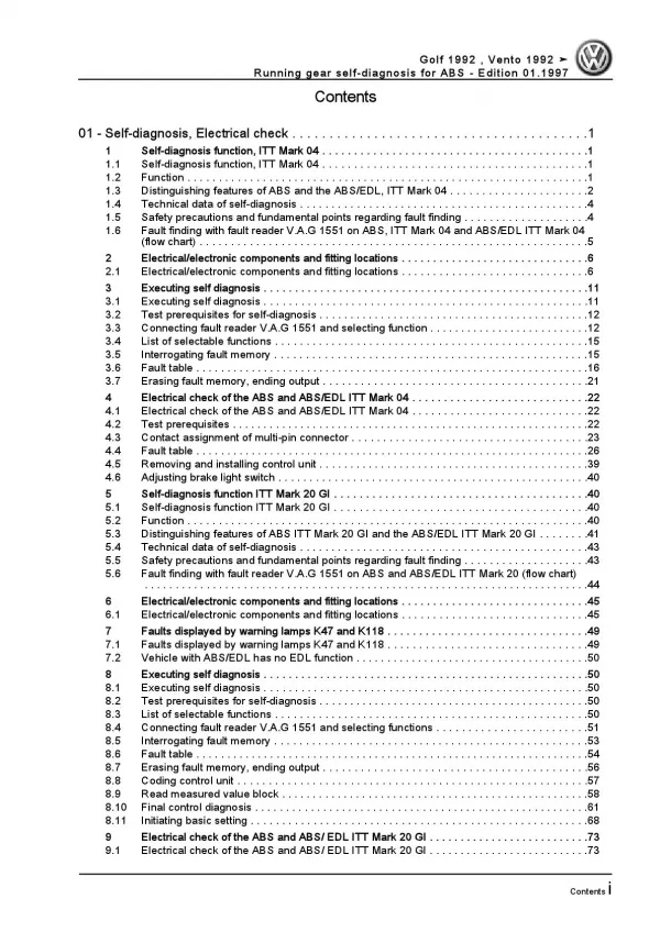 VW Golf 3 1H 1991-1999 running gear brake self-diagnosis ABS repair manual pdf
