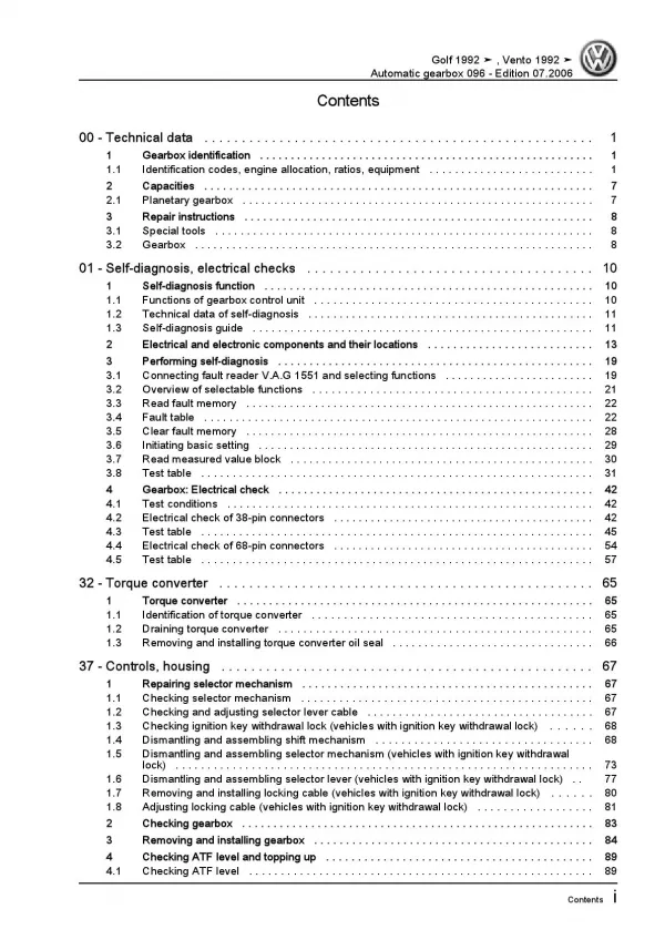 VW Golf 3 1H (91-99) 4 speed automatic gearbox 096 repair workshop manual pdf