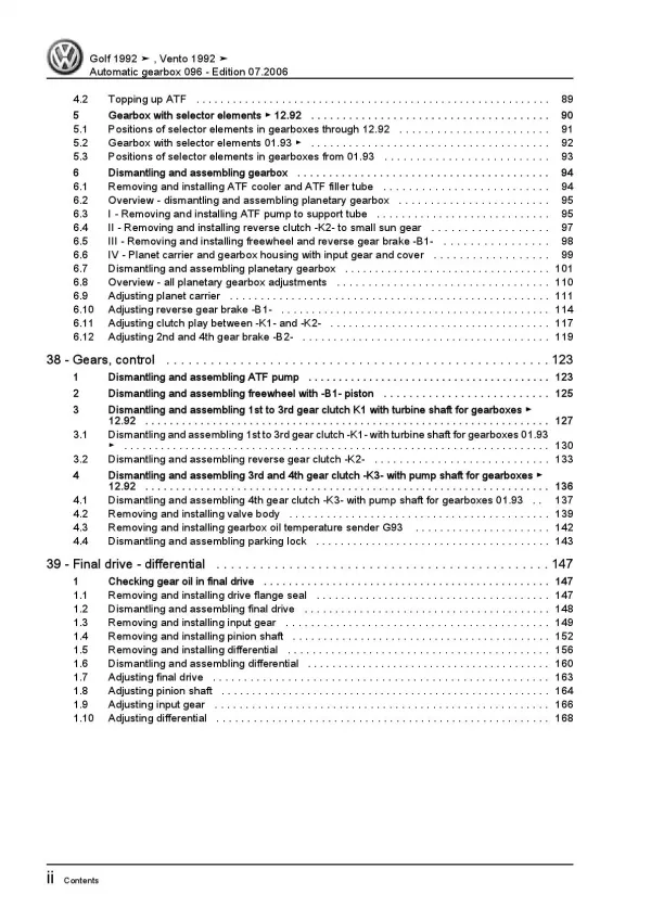 VW Golf 3 1H (91-99) 4 speed automatic gearbox 096 repair workshop manual pdf