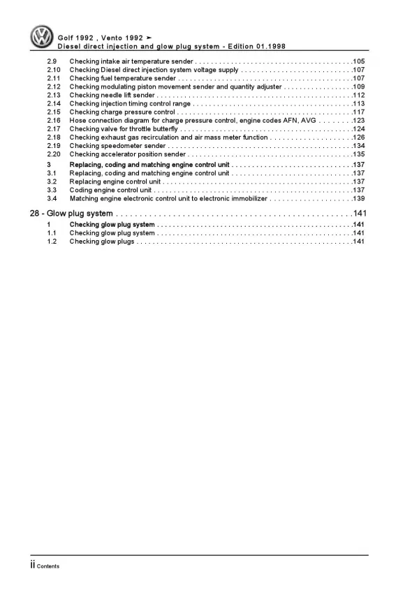 VW Golf 3 1H (91-99) 1.9l diesel injection glow plug system repair manual pdf