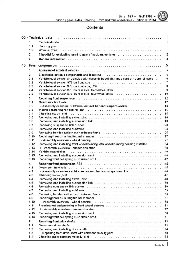 VW Golf 4 type 1J (97-06) running gear axles steering fwd awd repair manual pdf