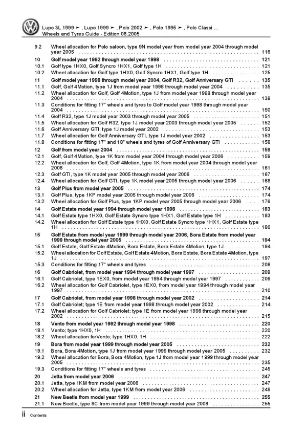 VW Golf 4 type 1J 1997-2006 wheels and tyres repair workshop manual pdf ebook