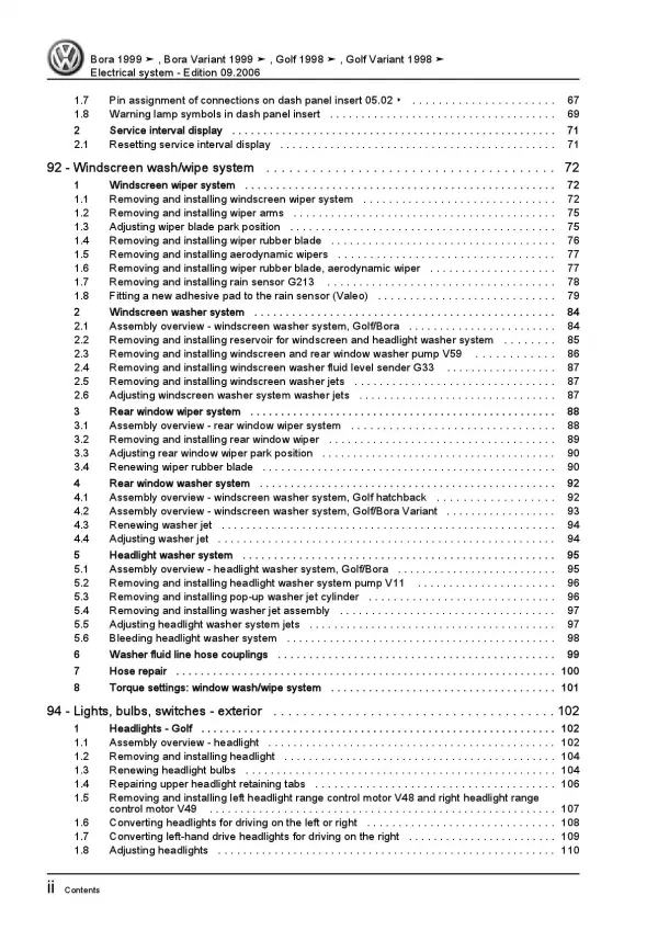 VW Golf 4 type 1J 1997-2006 electrical system repair workshop manual pdf ebook