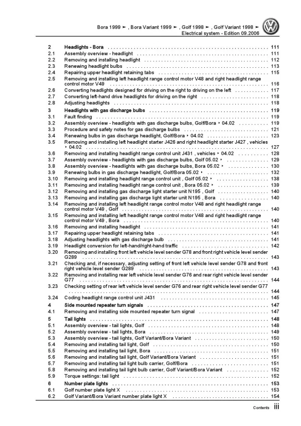 VW Golf 4 type 1J 1997-2006 electrical system repair workshop manual pdf ebook