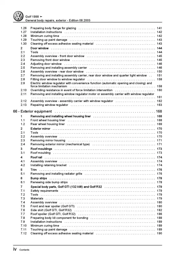 VW Golf 4 1J 1997-2006 general body repairs exterior repair workshop manual pdf