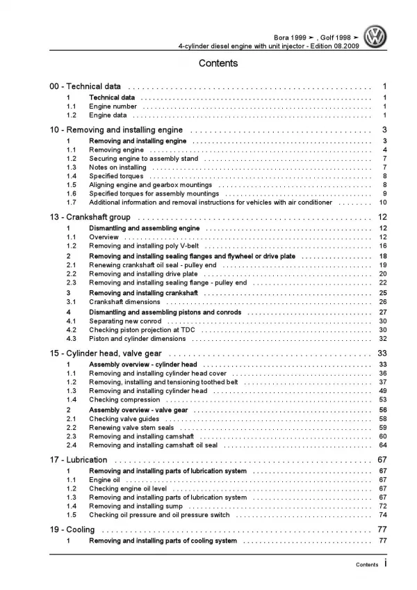 VW Golf 4 1J 1997-2006 4-cyl. diesel engines 1.9l repair workshop manual pdf