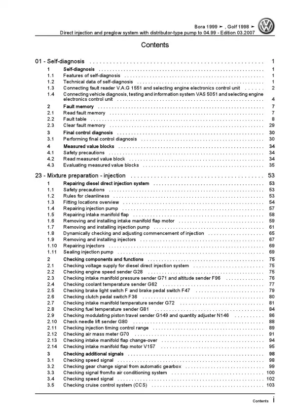 VW Golf 4 type 1J (97-99) direct injection preglow system 1.9l repair manual pdf