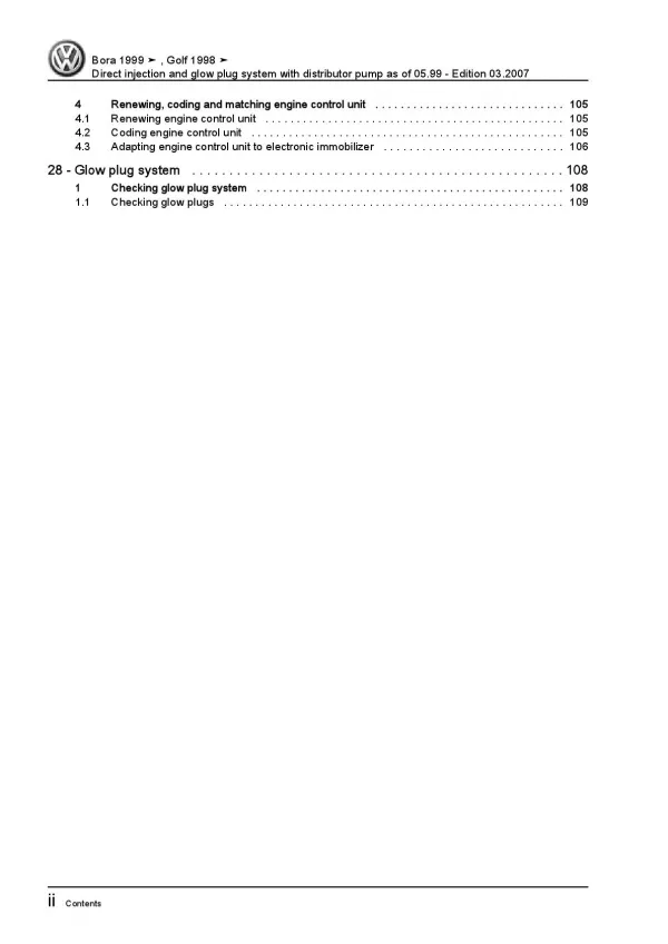 VW Golf 4 1J 1999-2006 direct injection glow plug system 1.9l repair manual pdf