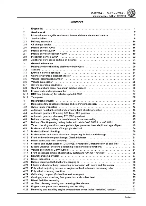 VW Golf 5 type 1K 2003-2008 maintenance repair workshop manual pdf file ebook
