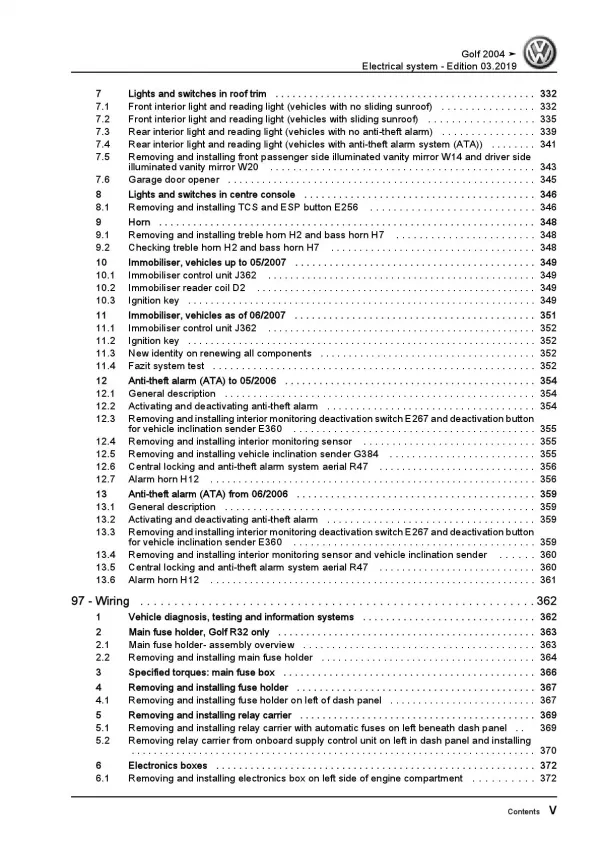 VW Golf 5 type 1K 2003-2008 electrical system repair workshop manual pdf ebook