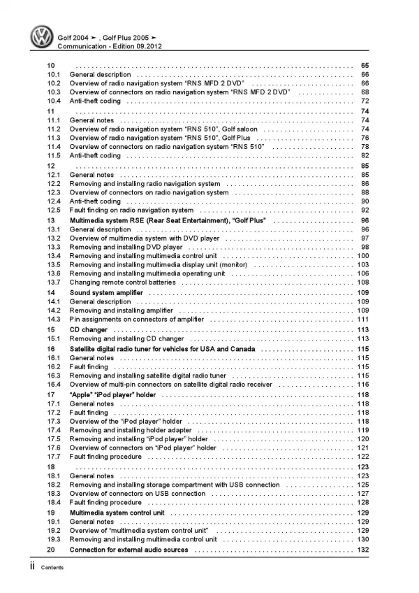 VW Golf 5 1K 2003-2008 communication radio navigation repair workshop manual pdf