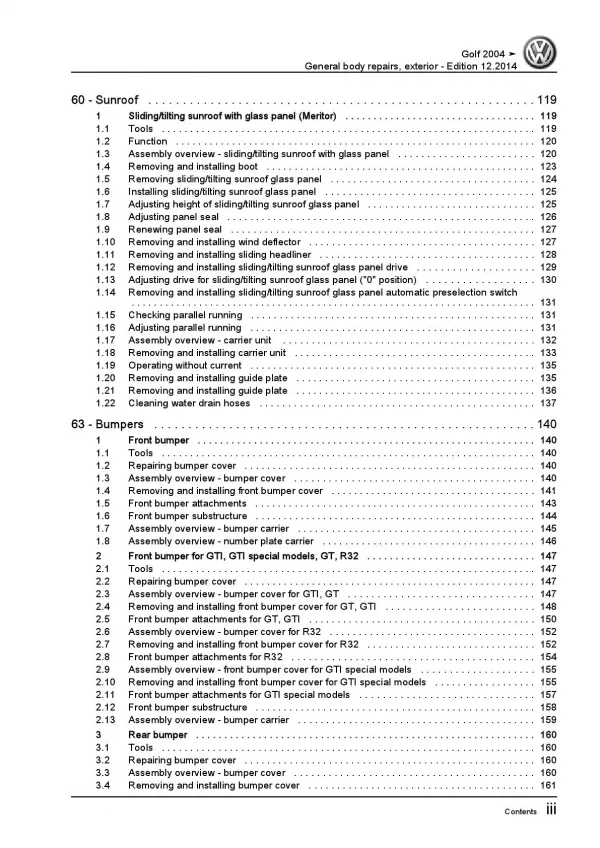 VW Golf 5 1K 2003-2008 general body repairs exterior repair workshop manual pdf