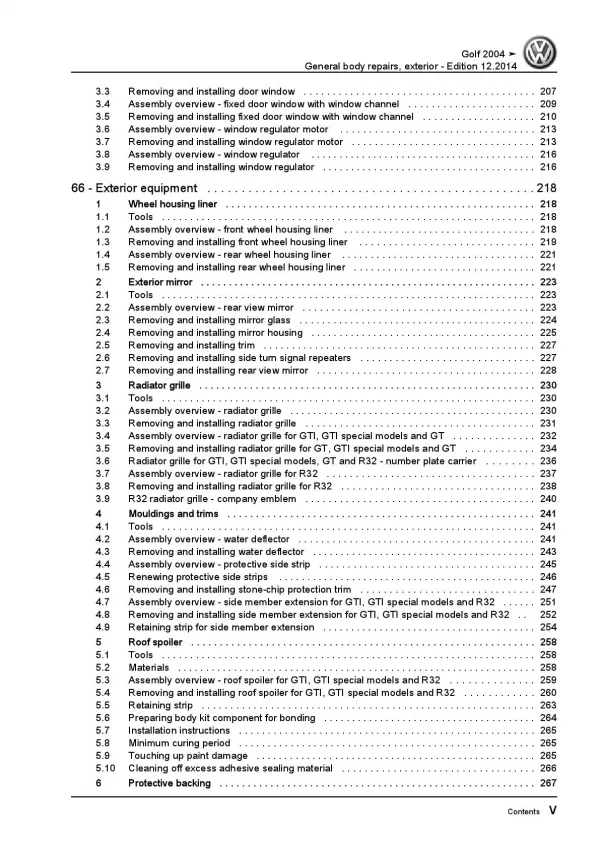 VW Golf 5 1K 2003-2008 general body repairs exterior repair workshop manual pdf