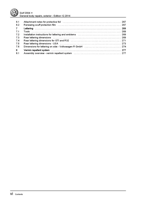 VW Golf 5 1K 2003-2008 general body repairs exterior repair workshop manual pdf