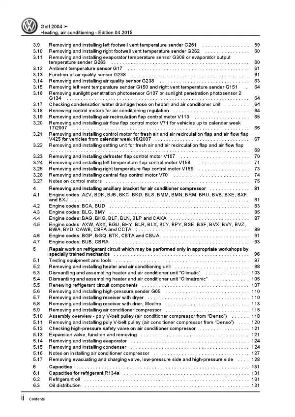 VW Golf 5 1K (03-08) heating air conditioning system repair workshop manual pdf