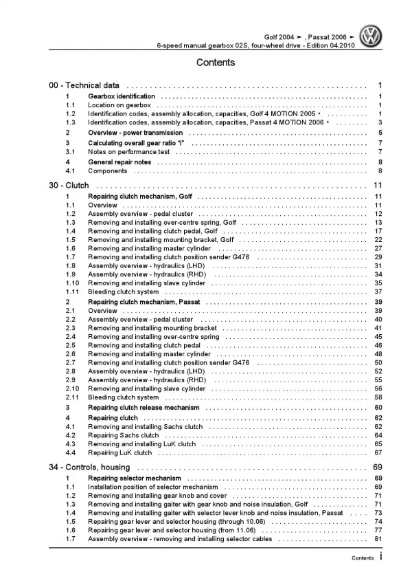 VW Golf 5 1K 2003-2008 6 speed manual gearbox 02S fwd repair workshop manual pdf