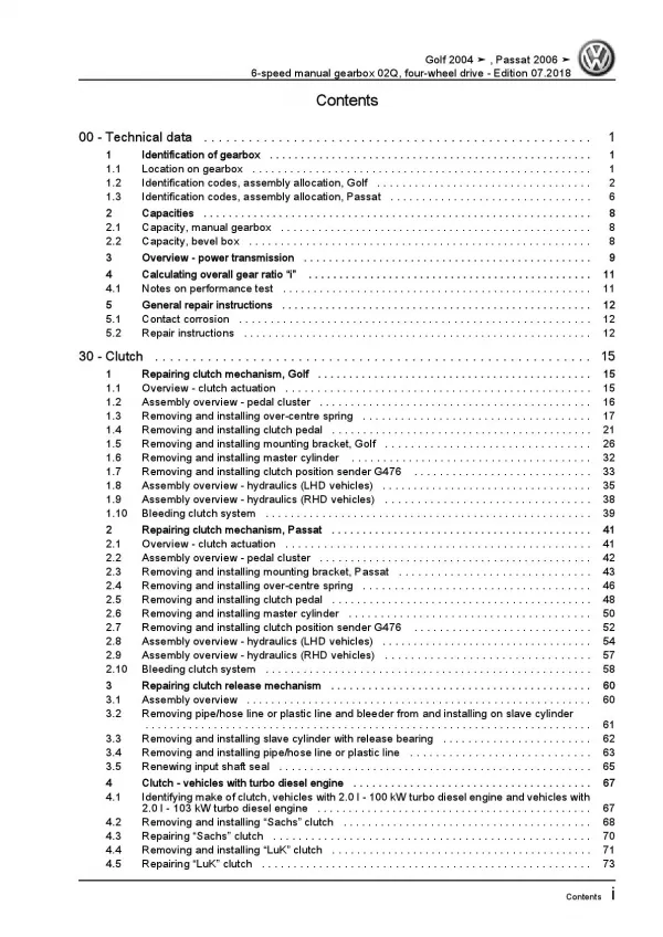 VW Golf 5 1K 2003-2008 6 speed manual gearbox 02Q fwd repair workshop manual pdf