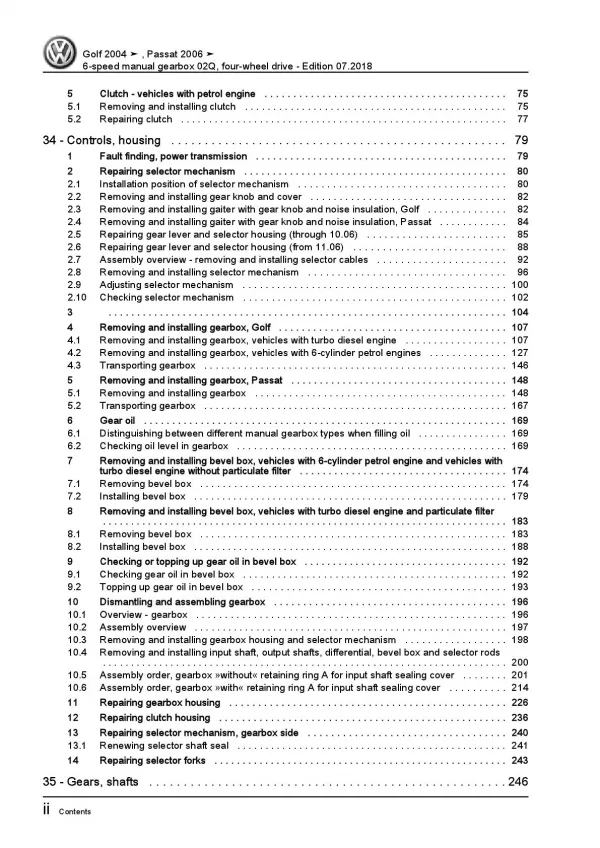 VW Golf 5 1K 2003-2008 6 speed manual gearbox 02Q fwd repair workshop manual pdf