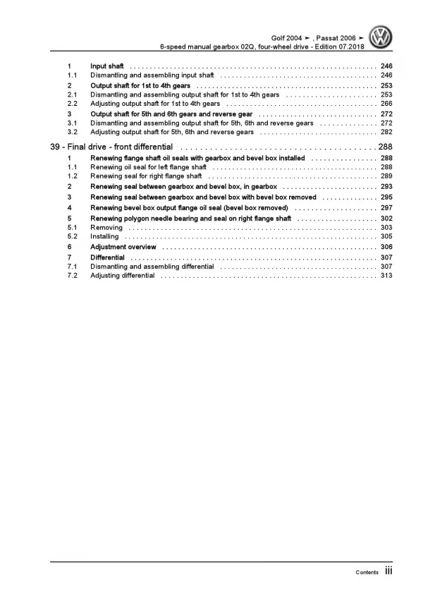 VW Golf 5 1K 2003-2008 6 speed manual gearbox 02Q fwd repair workshop manual pdf