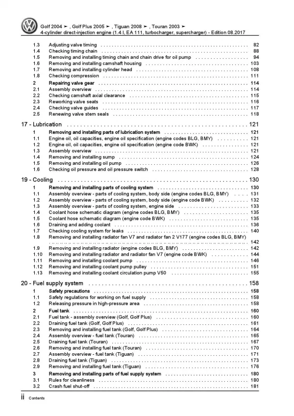 VW Golf 5 1K 2003-2008 4-cyl. 1.4l petrol engines 140-170 hp repair manual pdf