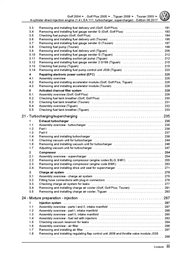 VW Golf 5 1K 2003-2008 4-cyl. 1.4l petrol engines 140-170 hp repair manual pdf