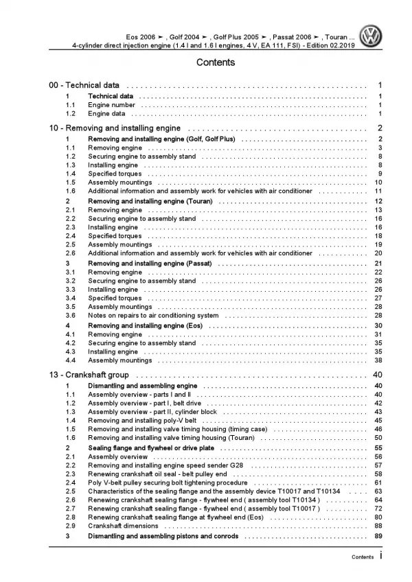 VW Golf 5 type 1K 2003-2008 4-cyl. petrol engines 90-115 hp repair manual pdf