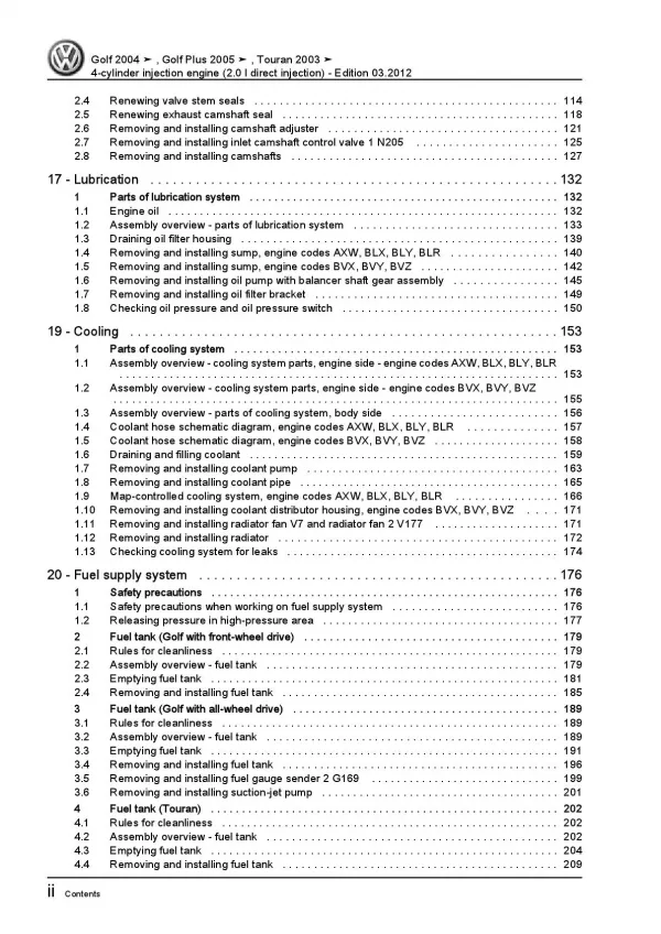 VW Golf 5 type 1K 2003-2008 4-cyl. 2.0l petrol engines 150 hp repair manual pdf