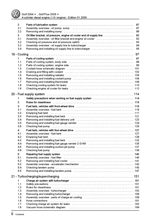 VW Golf 5 1K (03-08) 4-cyl. diesel engines 90-105 hp repair workshop manual pdf