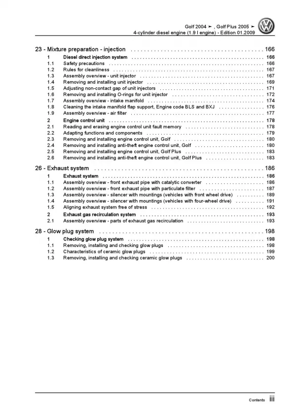 VW Golf 5 1K (03-08) 4-cyl. diesel engines 90-105 hp repair workshop manual pdf