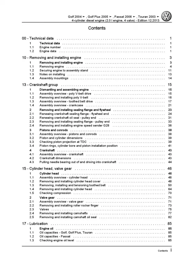 VW Golf 5 1K 2003-2008 4-cyl. 2.0l diesel engines 120-170 hp repair manual pdf