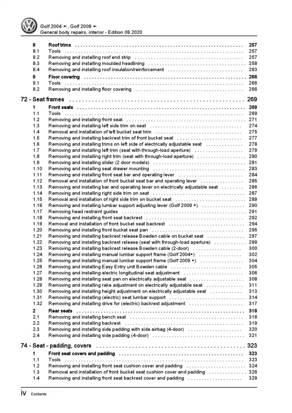 VW Golf 5 1K 2003-2008 general body repairs interior repair workshop manual pdf