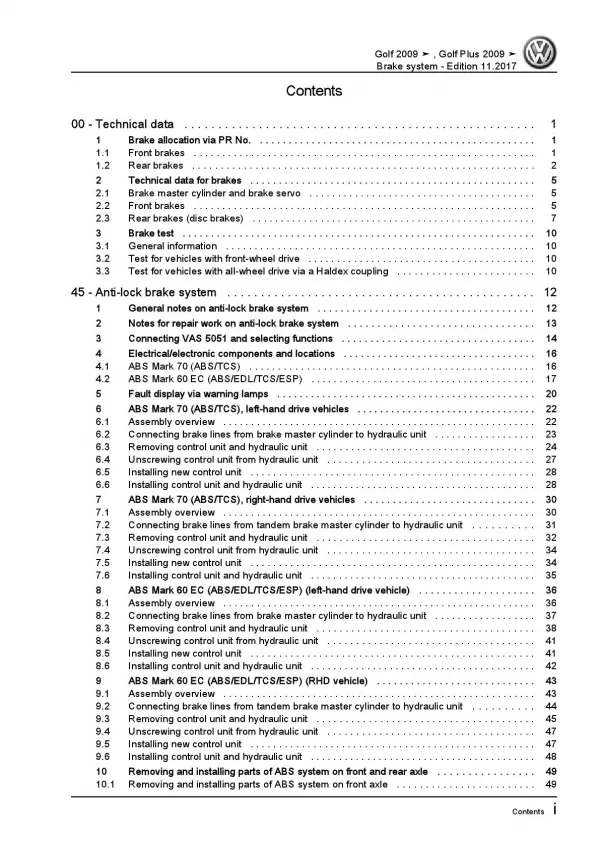 VW Golf 6 type 1K 5K 2008-2012 brake systems repair workshop manual pdf ebook